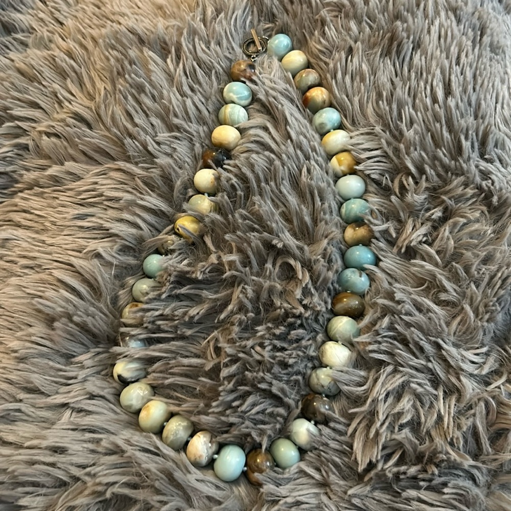 Beautiful Amazonite and sterling silver necklace. Very substantial piece.